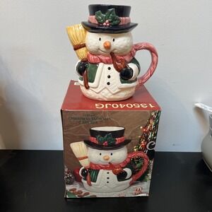 Vintage Snowman Teapot by HomeTrends 1.5 qt Hand Painted Christmas‎ Decor